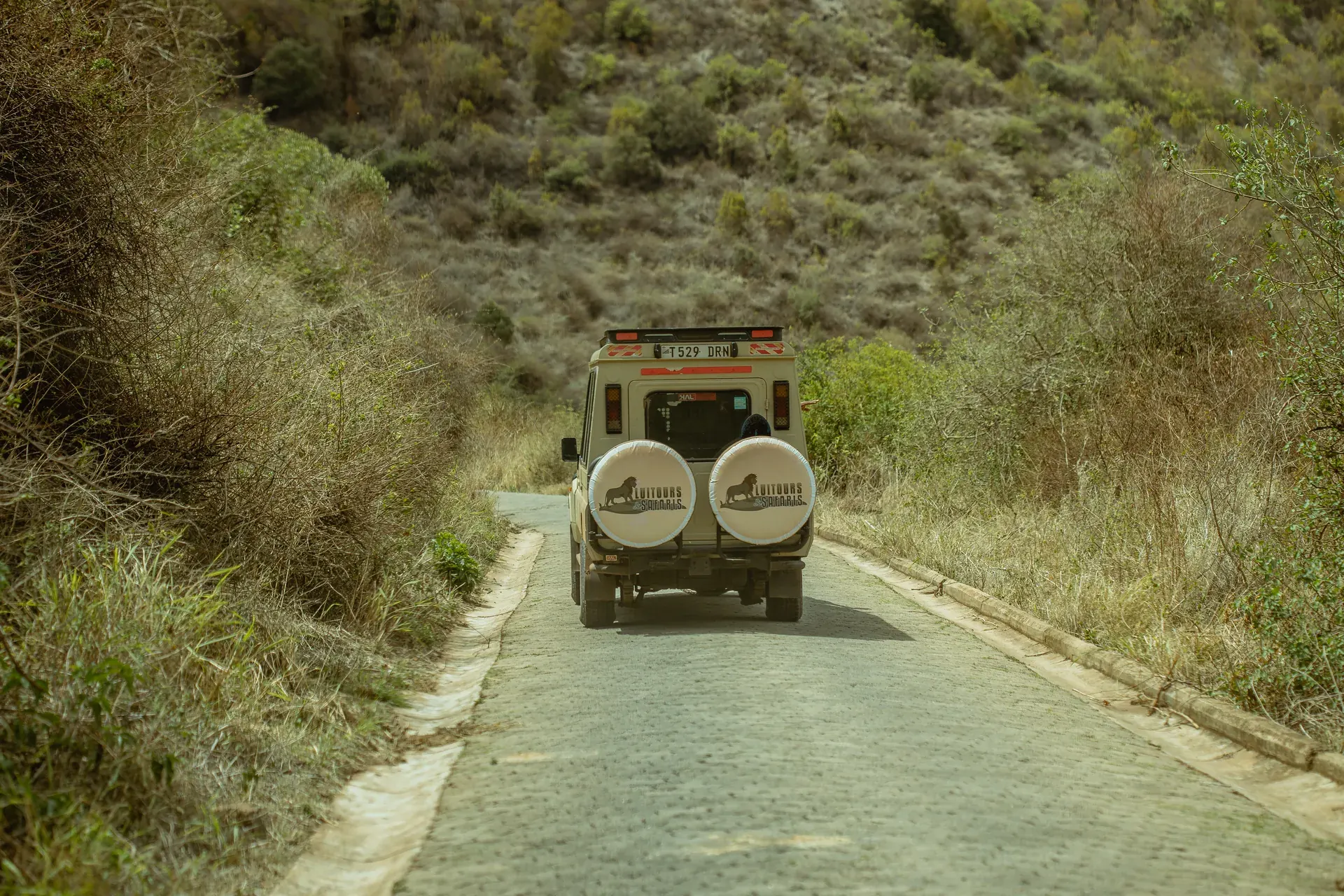 Safari vehicle travelling through a Tanzania wildlife area